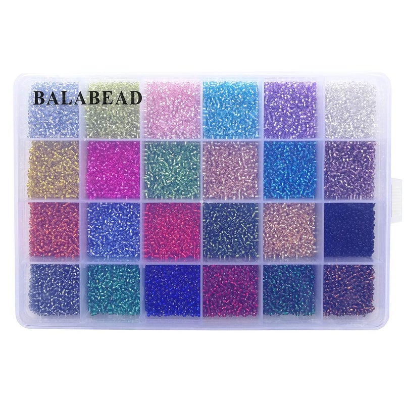 Bala&Fillic Size 12/0 Glass Seed Beads About 24000pcs in Box 24 Multicolor 2mm Transparent Silver Lined Seed Beads for Earring Necklace Making (1000pcs/Color, 24 Colors) - Image 4